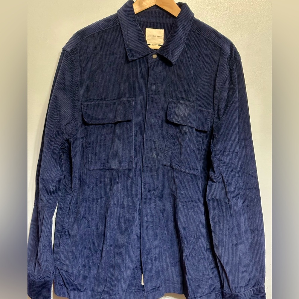 AMERICAN EAGLE OUTFITTERS MENS NAVY BLUE CORDUROY SNAP BUTTON L/S SHIRT XL NWT
